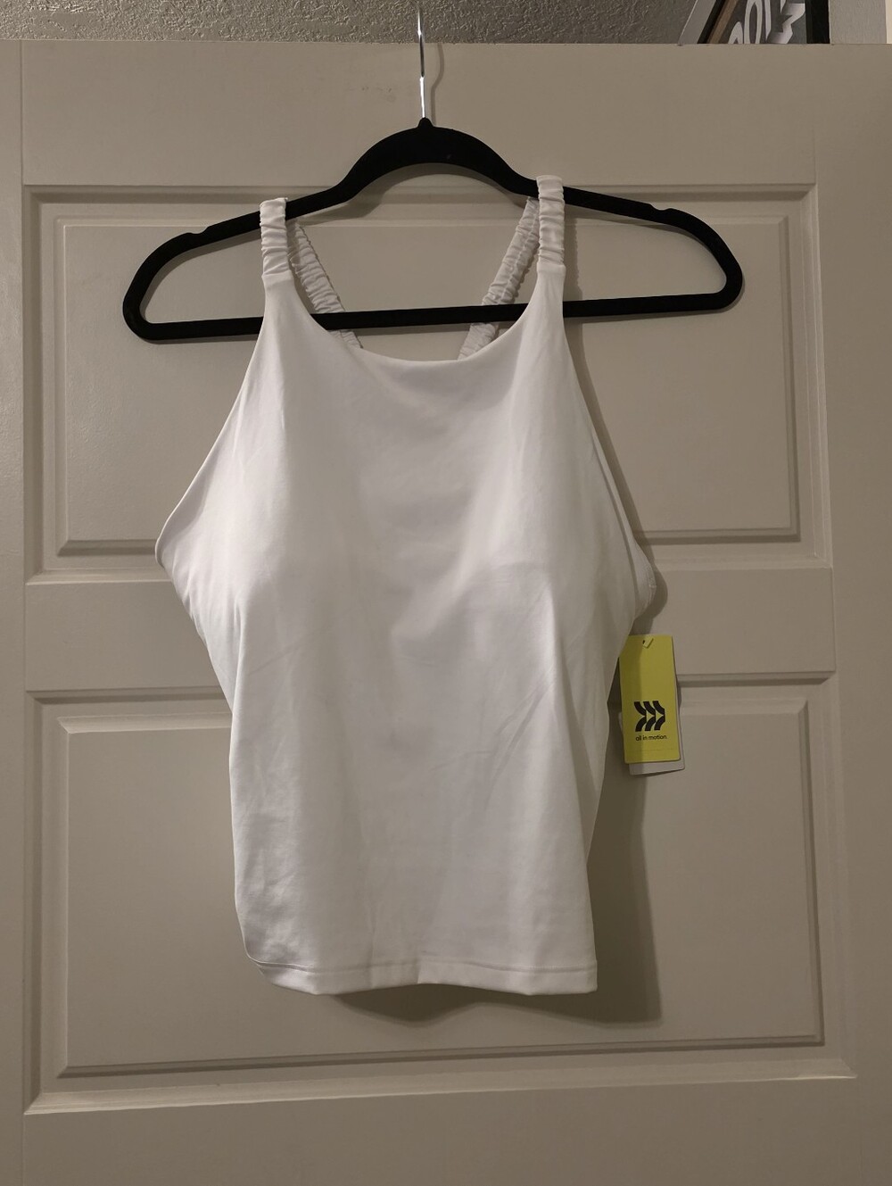 White High-Neck Tank Top with Ruched Straps